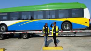 Imani and Kedrick explore the first electric bus for Pierce Transit